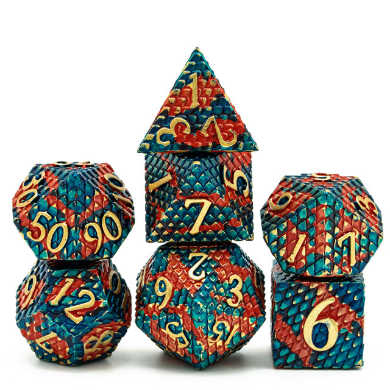 Foam Brain Games | Dragon Scale: Blue Fire - Metal RPG Dice Set | The Nerd Merchant