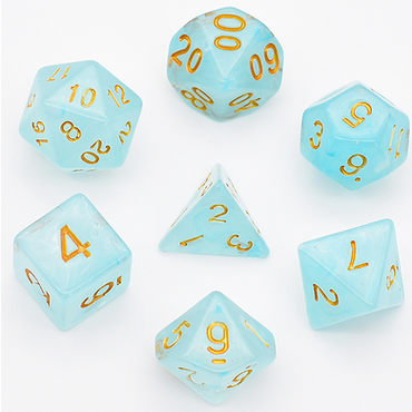 Cyan Silk Translucent Dice RPG Dice Set