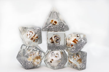 Foam Brain Games | Skull and Silver Glitter RPG Dice Set | The Nerd Merchant
