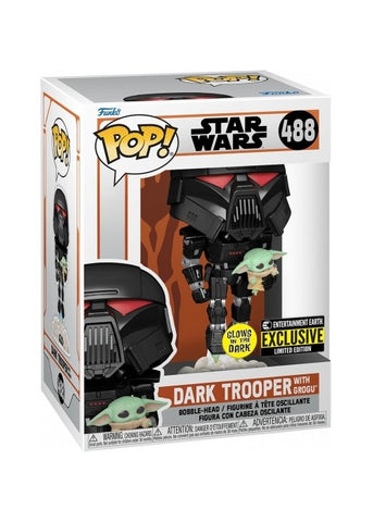 Funko Pop | Dark Trooper With Grogu (Glows in the Dark) [Entertainment Earth Exclusive] - Star Wars #488 [EUC] | The Nerd Merchant