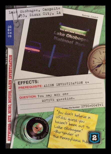 X-Files CCG | Lake Okobogee, Campsite #53, Sioux City, IA XF96-0049v1  | The Nerd Merchant