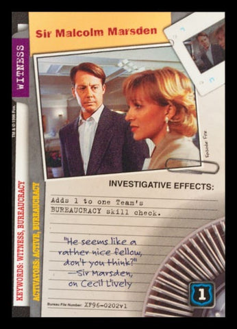 X-Files CCG | Sir Malcolm Marsden XF96-0202v1  | The Nerd Merchant