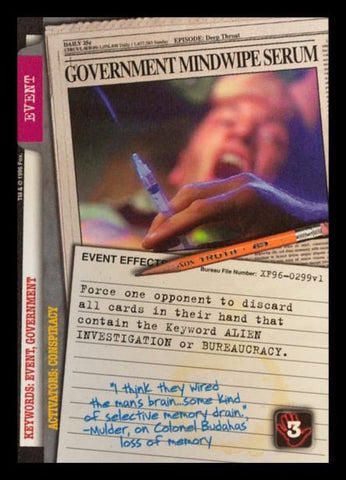 X-Files CCG | Government Mindwipe Serum XF96-0299v1  | The Nerd Merchant