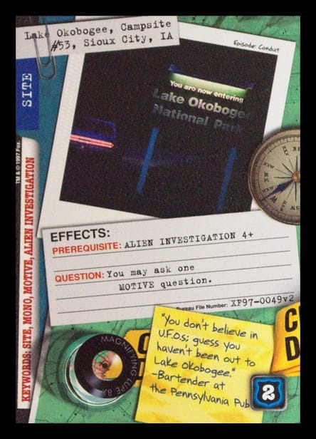 X-Files CCG | Lake Okobogee, Campsite #53, Sioux City, IA XF97-0049v2  | The Nerd Merchant