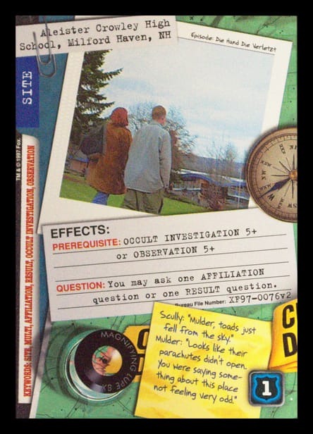 X-Files CCG | Aleister Crowley High School, Milford Haven, NH XF97-0076v2  | The Nerd Merchant