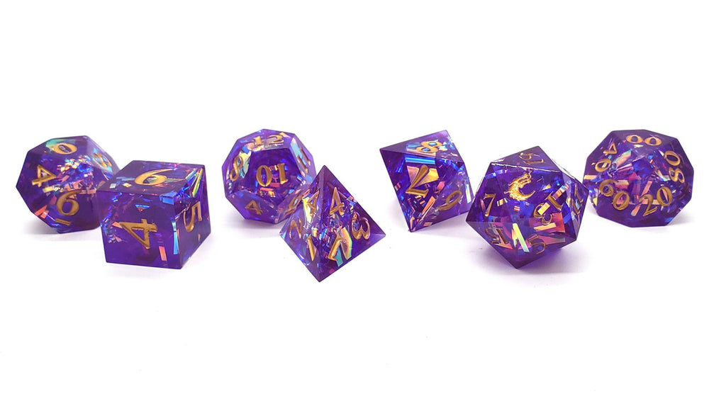Old School Dice: Sharp Edged 7-Piece Dice Set - Amethyst Blast