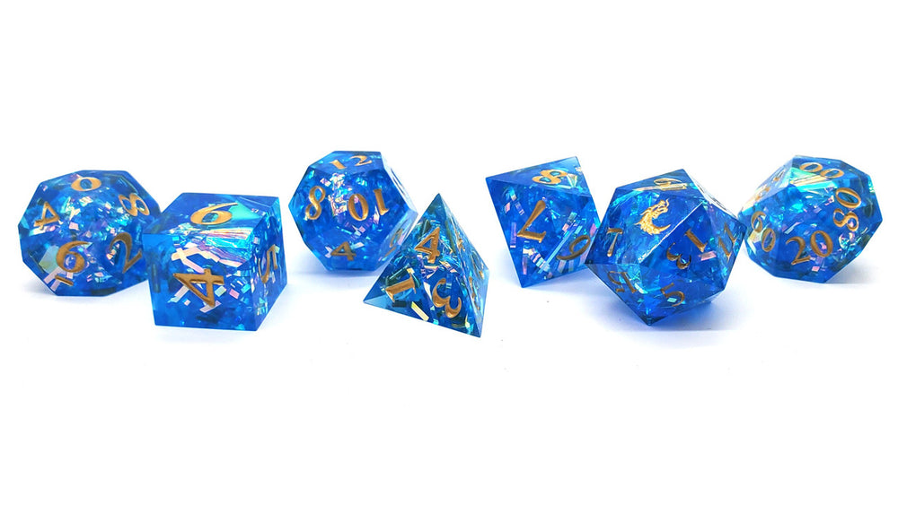 Old School Dice: Sharp Edged 7-Piece Dice Set - Aquamarine Blast