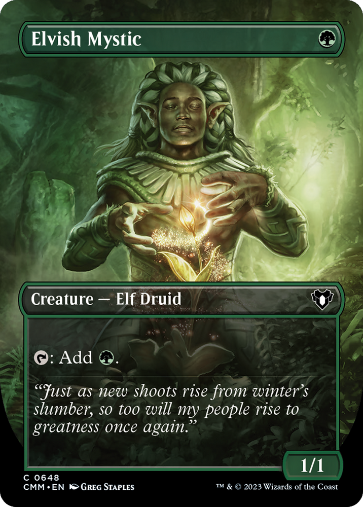 Magic | Elvish Mystic (Borderless Alternate Art) [Commander Masters] | The Nerd Merchant