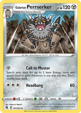 Pokemon | Galarian Perrserker (181/264) [Sword & Shield: Fusion Strike] | The Nerd Merchant