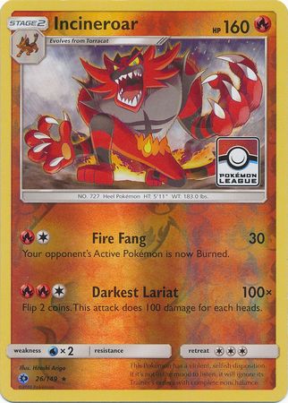 Pokemon | Incineroar (26/149) (League Promo) [Sun & Moon: Base Set] | The Nerd Merchant