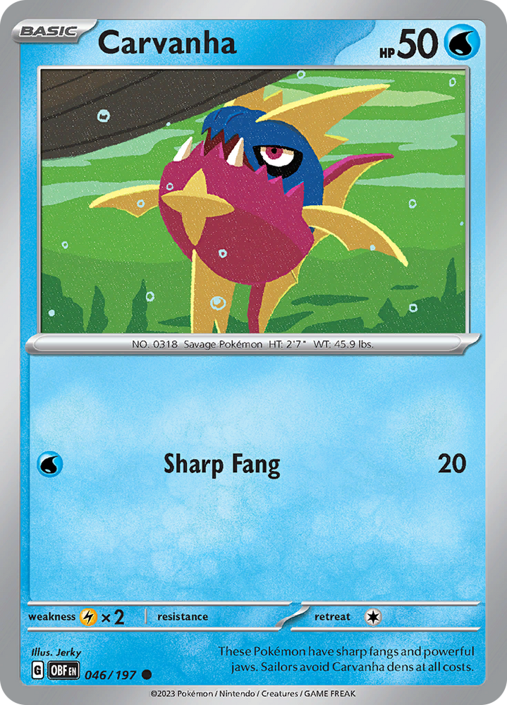 Pokemon | Carvanha (046/197) [Scarlet & Violet: Obsidian Flames] | The Nerd Merchant