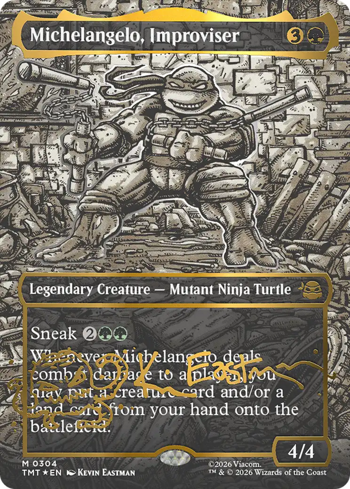 Magic | Michelangelo, Improviser (Borderless) (Gold-Stamped Signature) [Teenage Mutant Ninja Turtles] | The Nerd Merchant