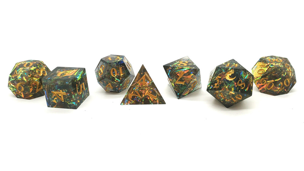 Old School Dice: Sharp Edged 7-Piece Dice Set - Citrine Blast