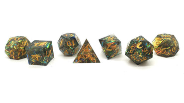 Old School Dice: Sharp Edged 7-Piece Dice Set - Citrine Blast