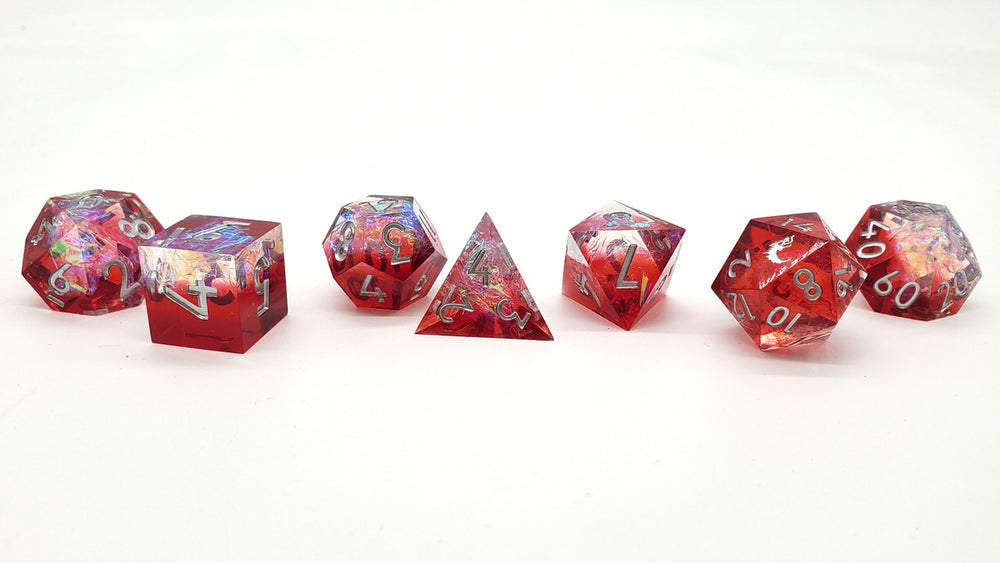 Old School Dice: Sharp Edged 7-Piece Dice Set - Crimson Fire - New