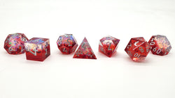 Old School Dice: Sharp Edged 7-Piece Dice Set - Crimson Fire - New