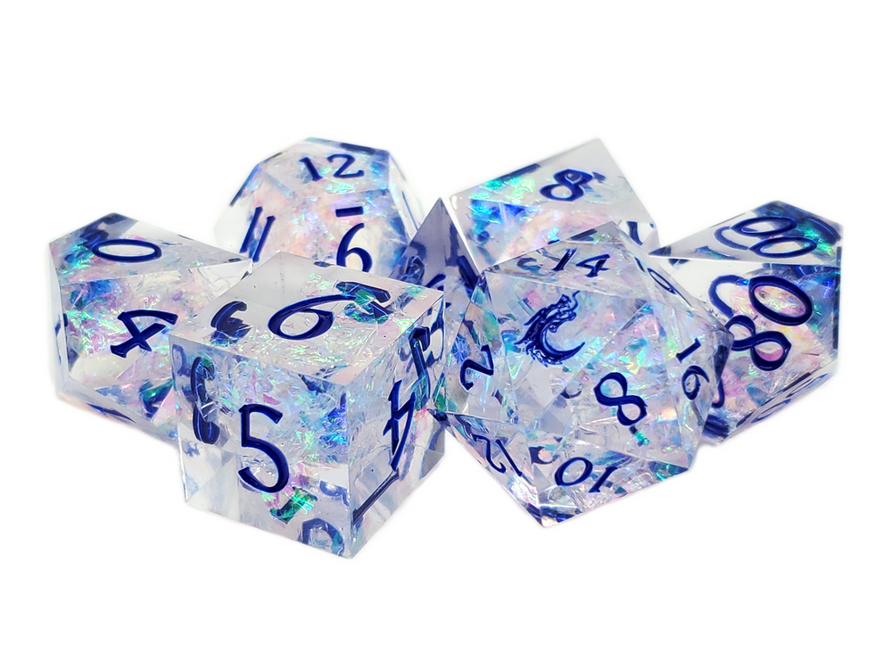 Old School Dice: Sharp Edged 7-Piece Dice Set - Crystal Ice