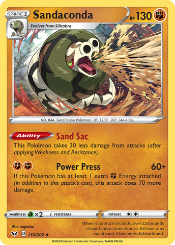 Pokemon | Sandaconda (110/202) [Sword & Shield: Base Set] | The Nerd Merchant