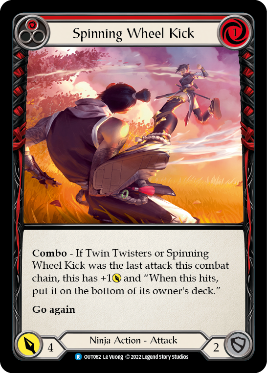Flesh and Blood TCG | Spinning Wheel Kick (Red) [OUT062] (Outsiders)  Rainbow Foil | The Nerd Merchant