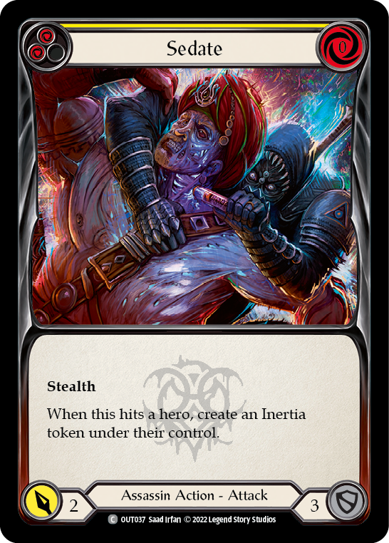 Flesh and Blood TCG | Sedate (Yellow) [OUT037] (Outsiders)  Rainbow Foil | The Nerd Merchant