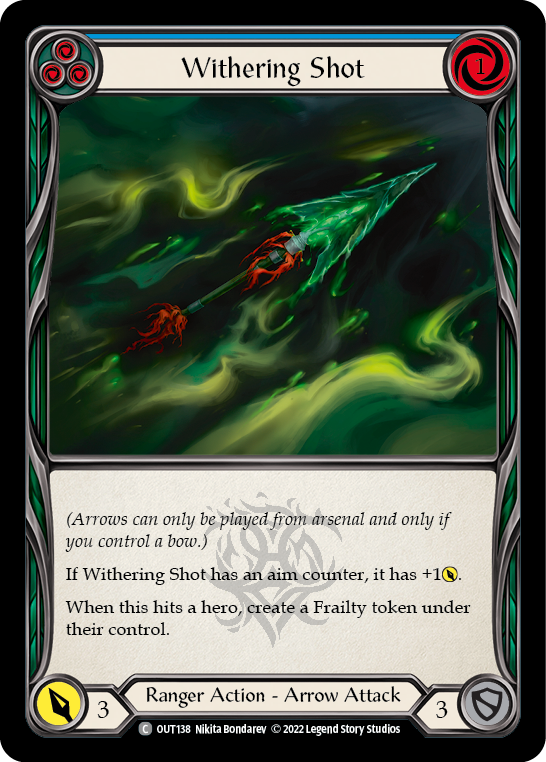 Flesh and Blood TCG | Withering Shot (Blue) [OUT138] (Outsiders)  Rainbow Foil | The Nerd Merchant