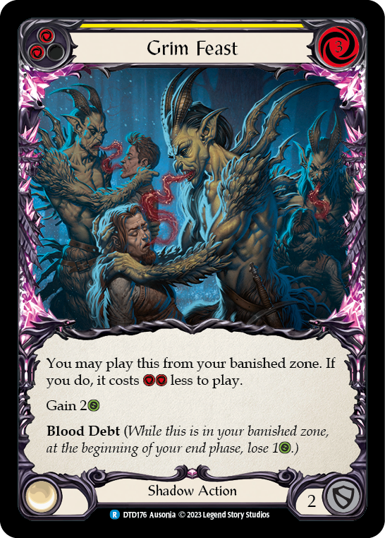 Flesh and Blood TCG | Grim Feast (Yellow) [DTD176] (Dusk Till Dawn)  Rainbow Foil | The Nerd Merchant