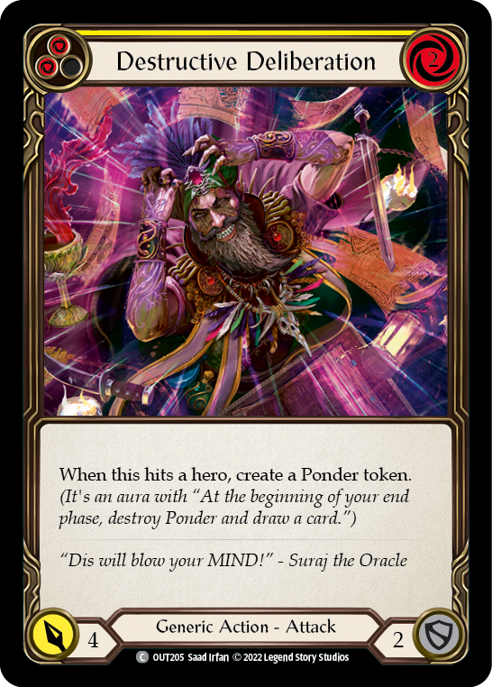 Flesh and Blood TCG | Destructive Deliberation (Yellow) [OUT205] (Outsiders)  Rainbow Foil | The Nerd Merchant