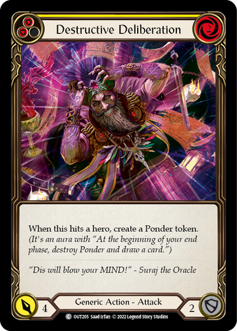 Flesh and Blood TCG | Destructive Deliberation (Yellow) [OUT205] (Outsiders)  Rainbow Foil | The Nerd Merchant