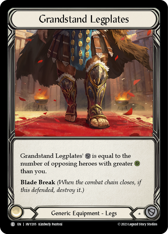 Flesh and Blood TCG | Grandstand Legplates [HVY205] (Heavy Hitters)  Cold Foil | The Nerd Merchant