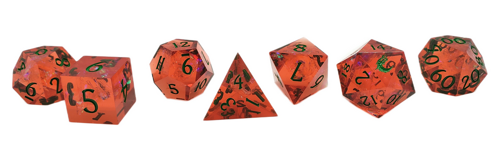 Old School Dice: Sharp Edged 7-Piece Dice Set - Exploding Pumpkins - New