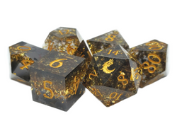 Old School Dice: Sharp Edged 7-Piece Dice Set - Gold Vein