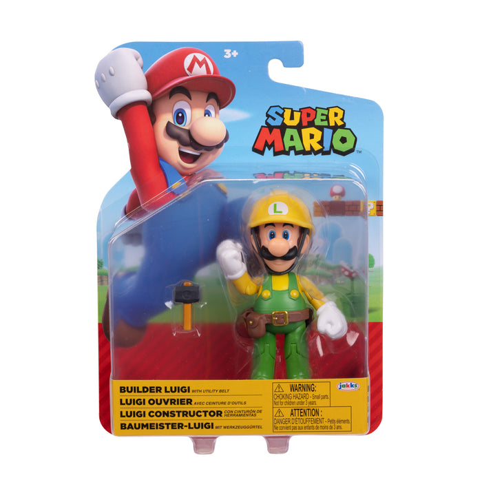 Jakks Pacific - Super Mario 4.0in Figures - Builder Luigi