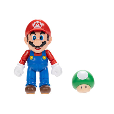 Jakks Pacific - Super Mario 4.0in Figures - Mario w/ 1up Mushroom
