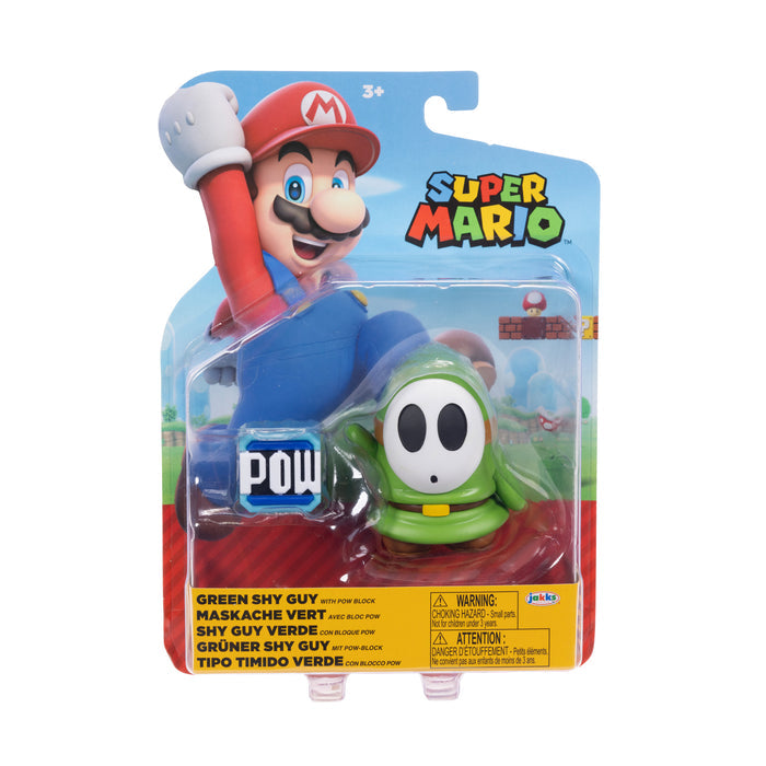 Jakks Pacific - Super Mario 4.0in Figures - Green Shy Guy w/ POW block