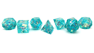 Old School Dice: Sharp Edged 7-Piece Dice Set - Jade Blast