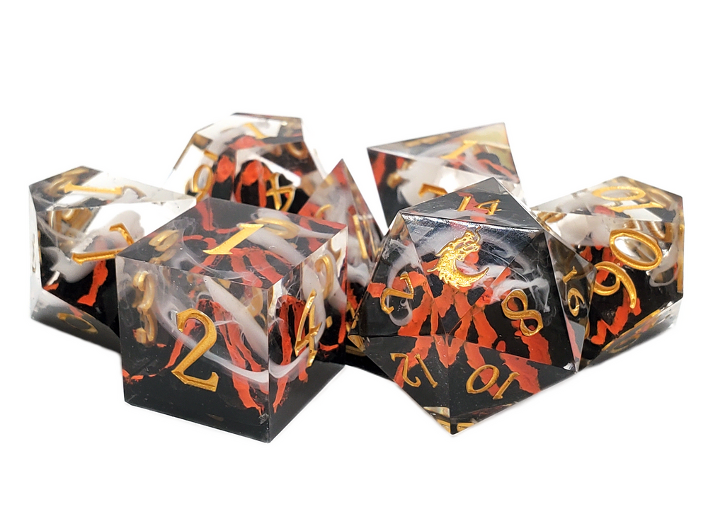 Old School Dice: Sharp Edged 7-Piece Dice Set - Lava Flow Red
