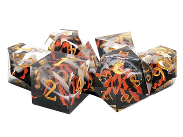 Old School Dice: Sharp Edged 7-Piece Dice Set - Lava Flow Red