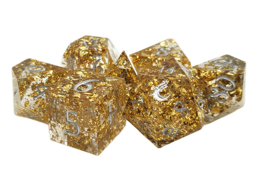 Old School Dice: Sharp Edged 7-Piece Dice Set - Precious Metals