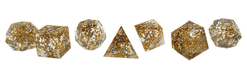Old School Dice: Sharp Edged 7-Piece Dice Set - Precious Metals