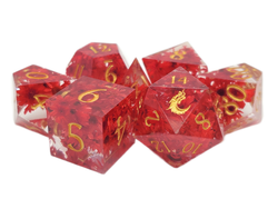 Old School Dice: Sharp Edged 7-Piece Dice Set - Red Flower