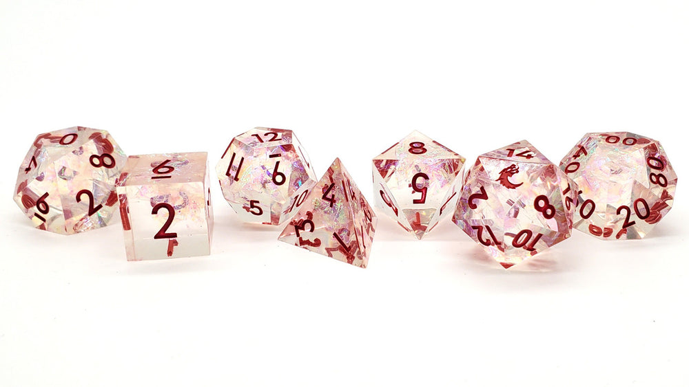 Old School Dice: Sharp Edged 7-Piece Dice Set - Red Ice