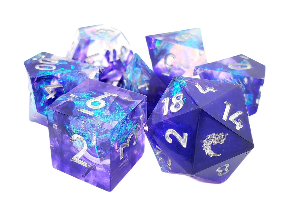 Old School Dice: Sharp Edged 7-Piece Dice Set - Sapphire Burst