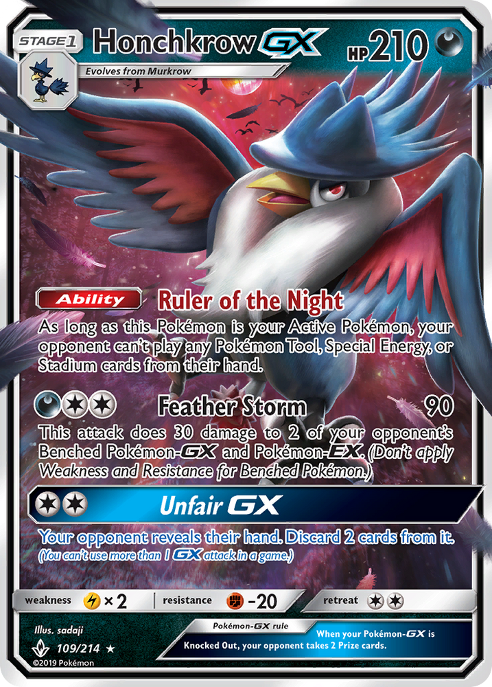 Pokemon | Honchkrow GX (109/214) [Sun & Moon: Unbroken Bonds] | The Nerd Merchant