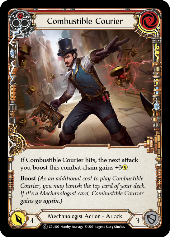 Flesh and Blood TCG | Combustible Courier (Red) [U-CRU109] (Crucible of War Unlimited)  Unlimited Rainbow Foil | The Nerd Merchant