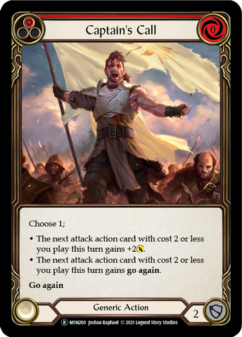 Flesh and Blood TCG | Captain's Call (Red) [U-MON260-RF] (Monarch Unlimited)  Unlimited Rainbow Foil | The Nerd Merchant
