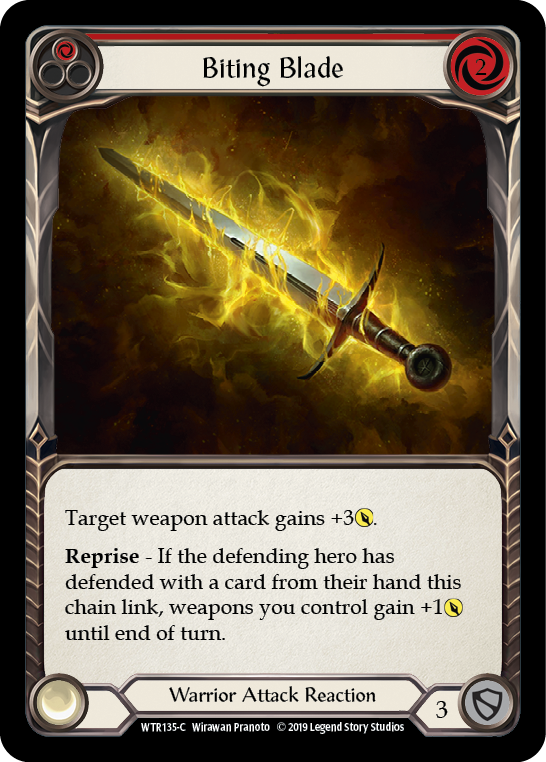 Flesh and Blood TCG | Biting Blade (Red) [WTR135-C] (Welcome to Rathe)  Alpha Print Rainbow Foil | The Nerd Merchant