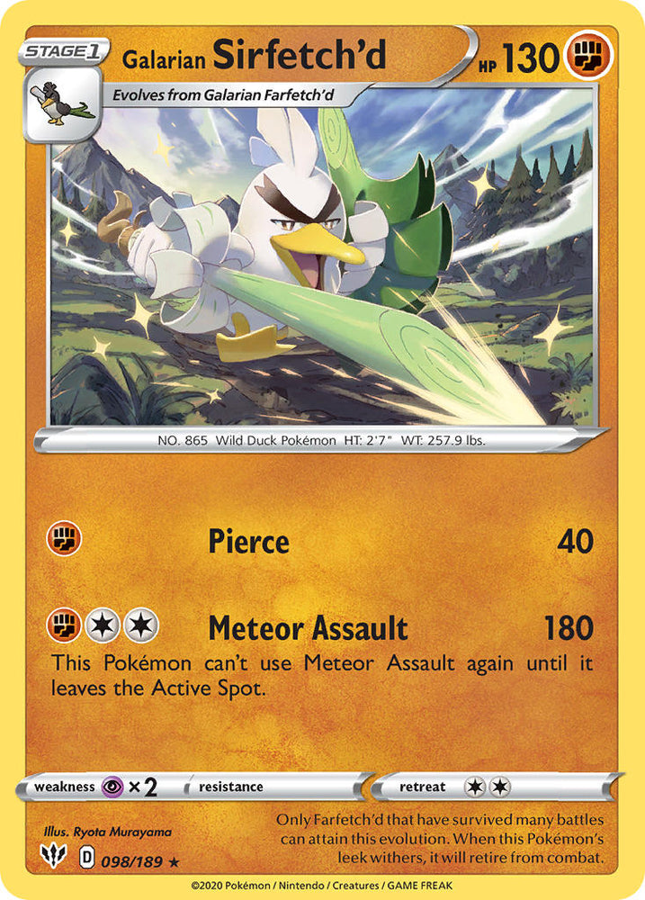 Pokemon | Galarian Sirfetch'd (098/189) (Cracked Ice holo) (Theme Deck Exclusive) [Sword & Shield: Darkness Ablaze] | The Nerd Merchant