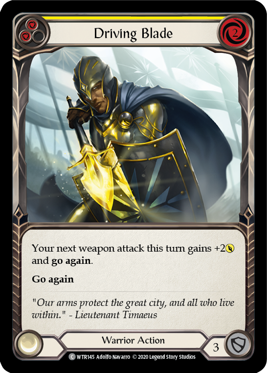 Flesh and Blood TCG | Driving Blade (Yellow) [U-WTR145] (Welcome to Rathe Unlimited)  Unlimited Rainbow Foil | The Nerd Merchant