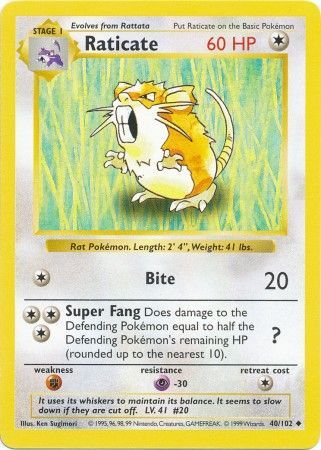 Pokemon | Raticate (40/102) [Base Set Shadowless Unlimited] | The Nerd Merchant