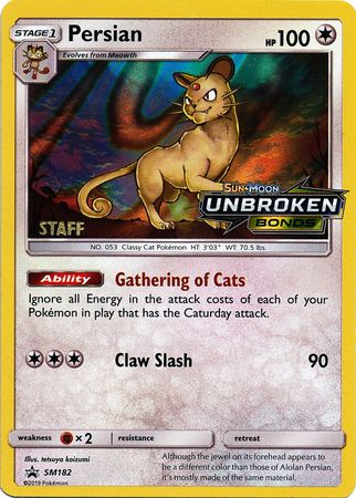 Pokemon | Persian (SM182) (Staff Prerelease Promo) [Sun & Moon: Black Star Promos] | The Nerd Merchant
